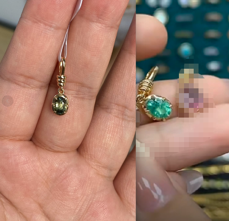 Miya-Emerald pendant and two-tone sapphire pendant plated with 18K gold