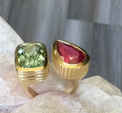 Nini-Custom ring for #29613, HK13, gold, green crystal.