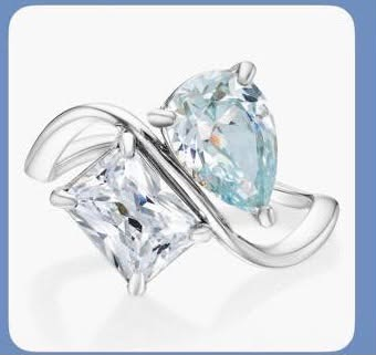Nini-Custom ring, US 7.5, s925 sterling silver plated with white crystal, 5*7 blue topaz.