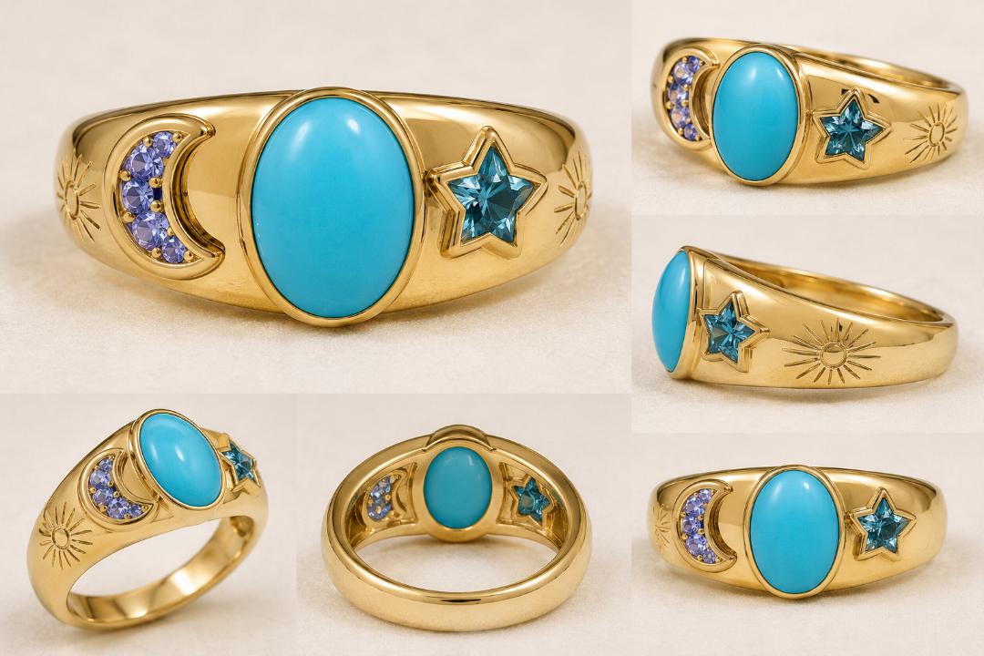 Nini-Custom ring, s925 sterling silver plated with 18k gold, US5, Topper