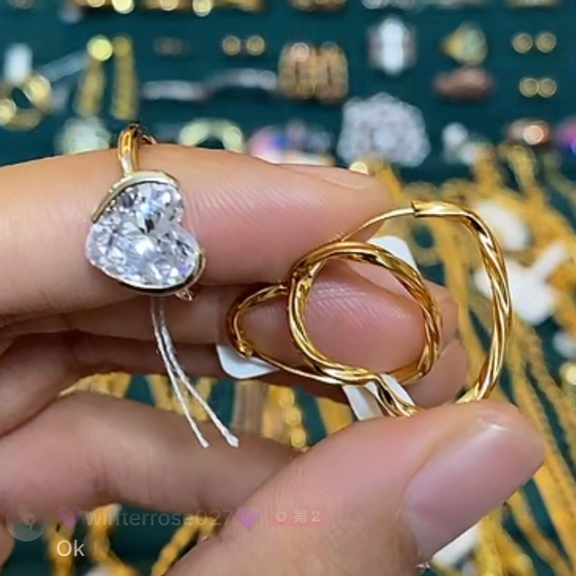 G231 Cassie Winter ring us3 gold color Moissanite and ear hoops