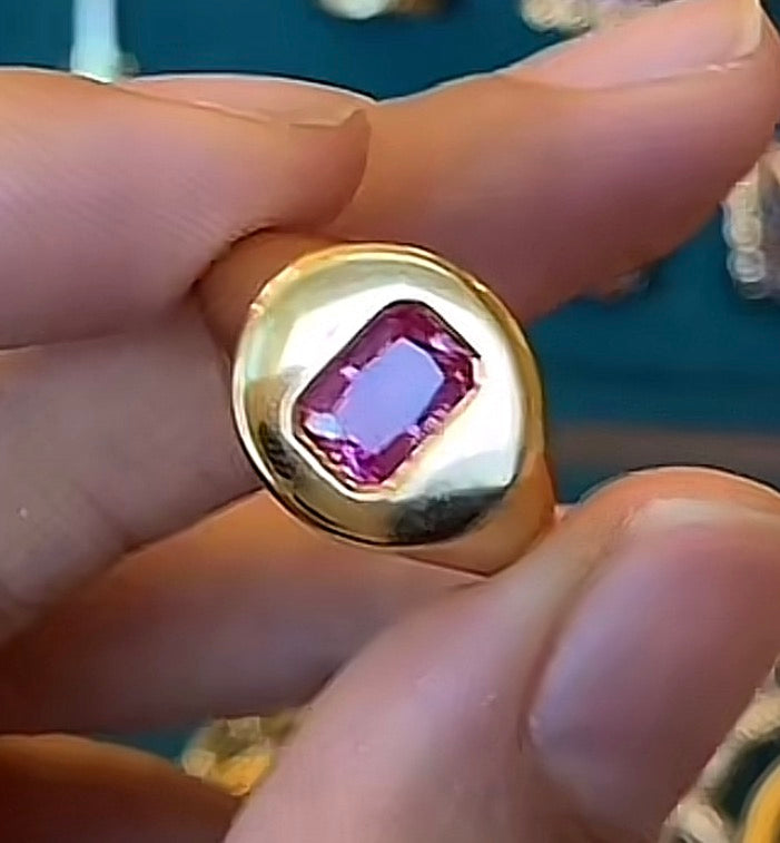G022 Cassie solid us7 gold color keep pink lab stone