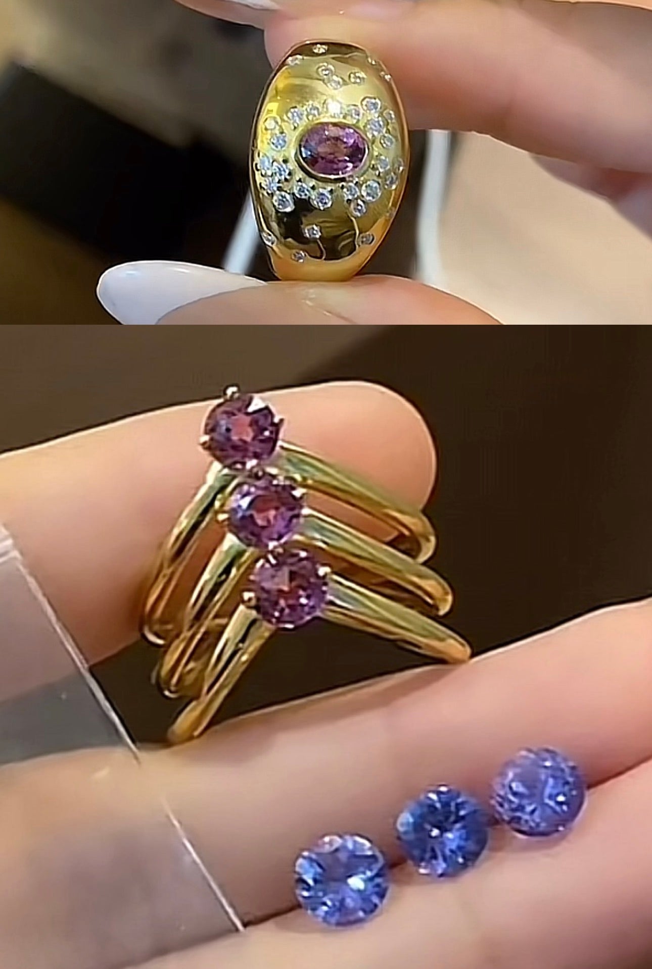 G002 Cassie Katherine 2rings(one stone one sample us7, 3 tanzanite stones one customize size us9) ship together