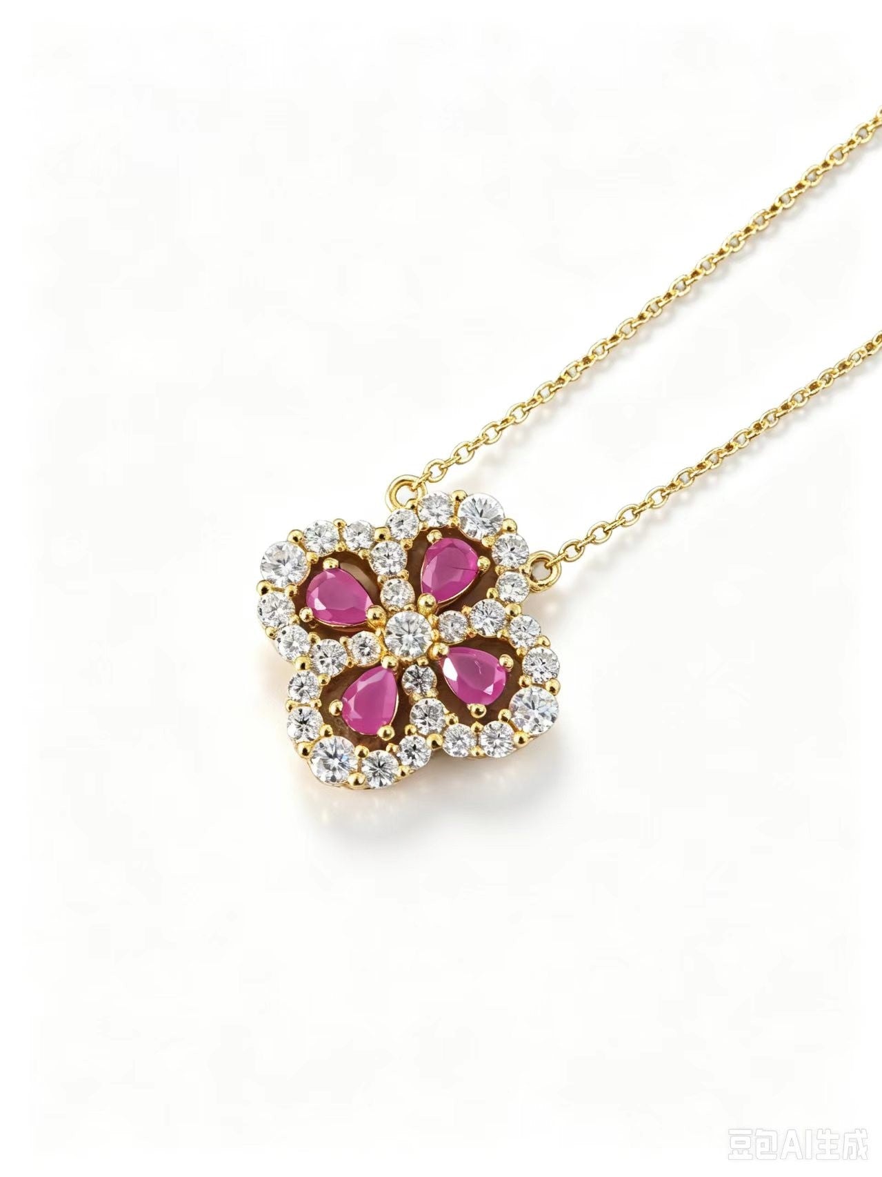 FF014 S925 Silver Necklace Ruby