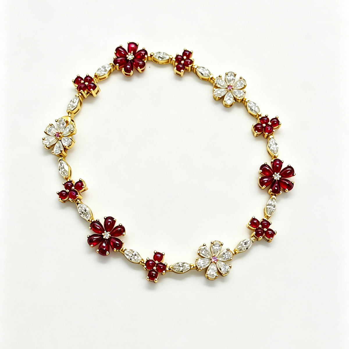 FL01B S925 Silver Flower Bracelet Ruby