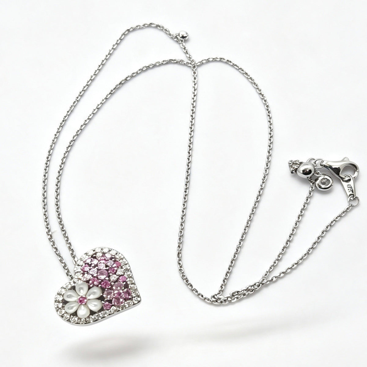 HT01P S925 Silver Heart Necklace Clear Moissanite S002