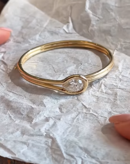 Miya-Custom S925 silver bangle, 14K yellow plated - 16cm in length for #29518