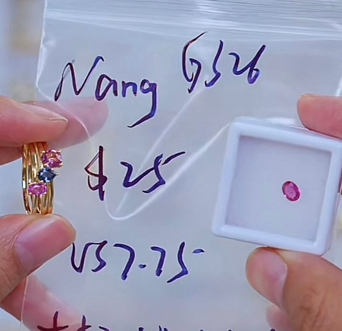 G326 cassie Nang total 4 pcs(pink ruby 3.8*5.2 customize a new one us7.75&2 pcs sample us8 & 1 pcs resize us8)
