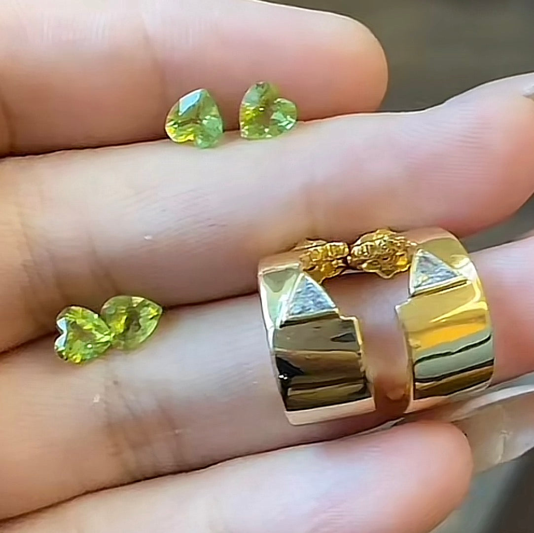 G212 Cassie pinklavender41 total two pairs one gold one silver all use peridot heart stone