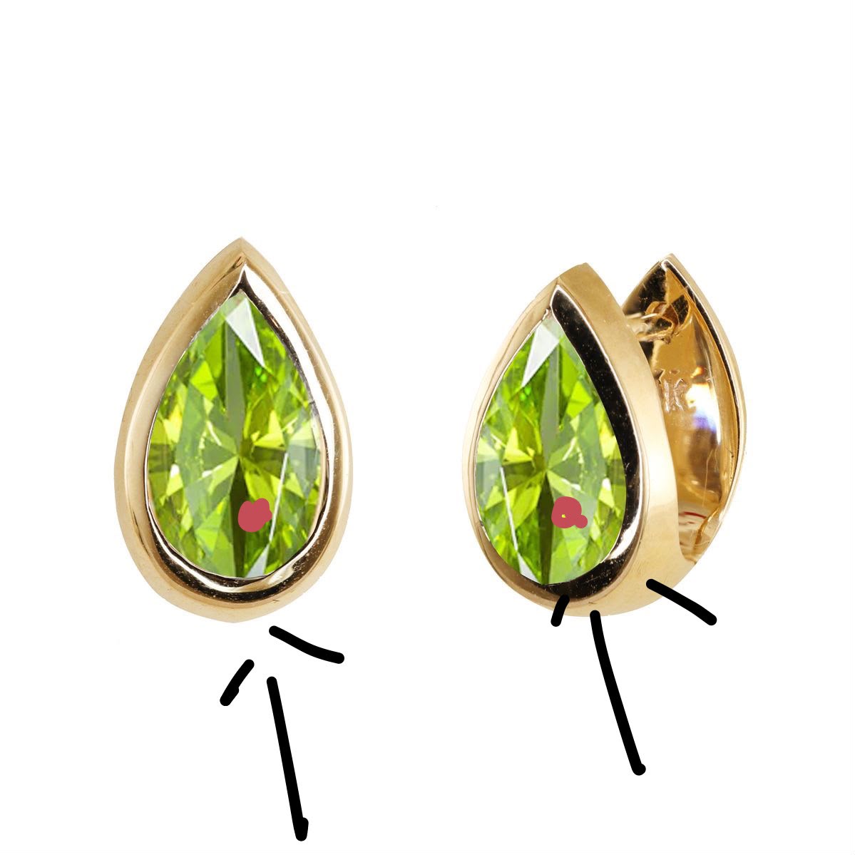 Nini-Custom earrings for #28431, s925 sterling silver plated with gold, plus two 1mm round rubies.