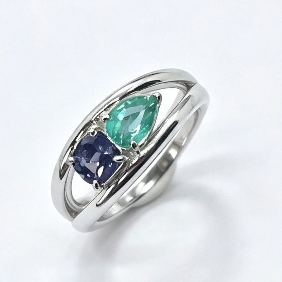 FF002 Toi et Moi Ring Clear Moissanite-Clear Moissanite | Peridot-Rhodolite Garnet | Spinel-Emerald | Aquamarine-Aquamarine | Peridot-Diopside | Emerald-Spinel | Pink Ruby-Pink Ruby