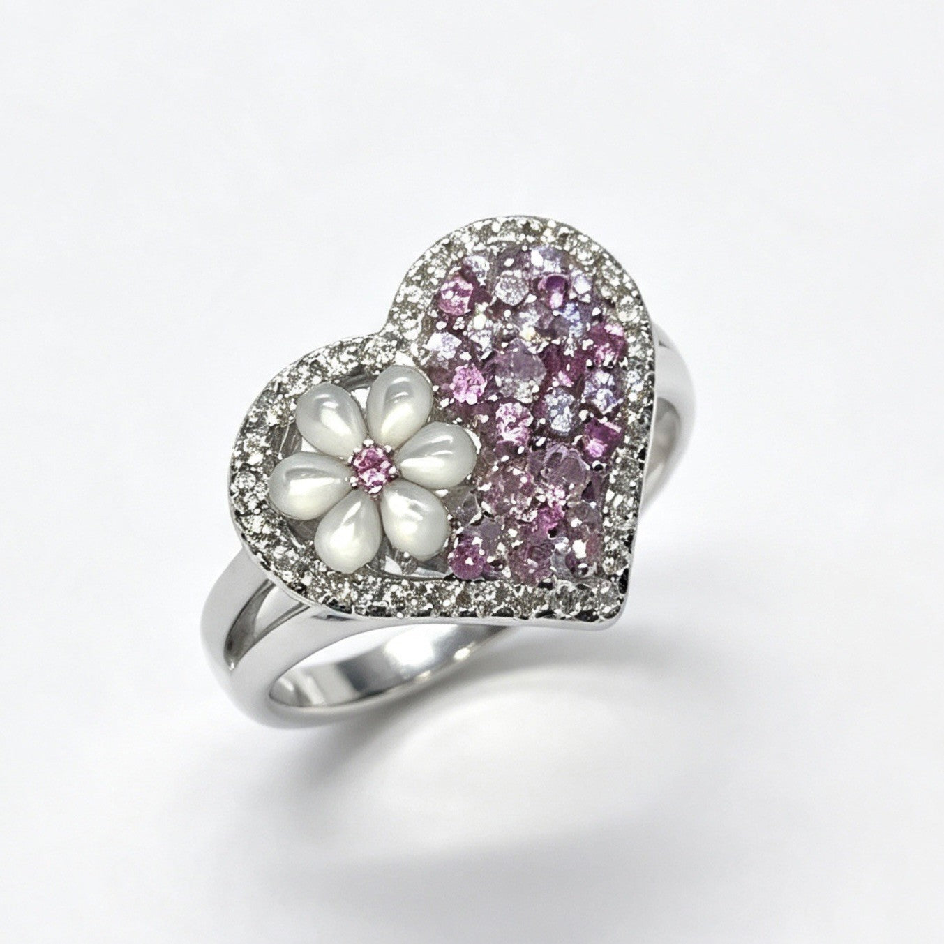 HT01R Heart Ring Clear Moissanite S002