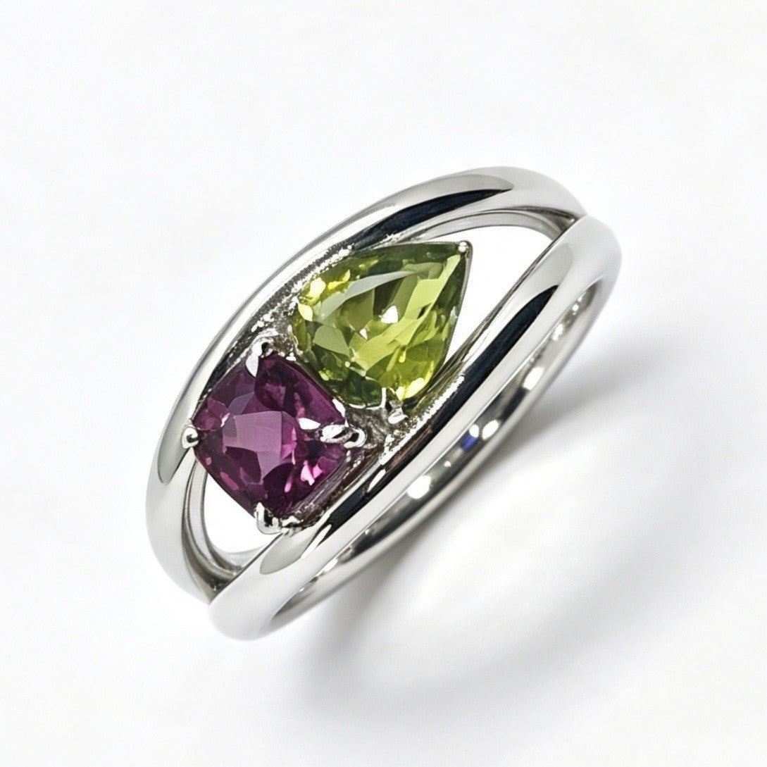 FF002 Toi et Moi Ring Clear Moissanite-Clear Moissanite | Peridot-Rhodolite Garnet | Spinel-Emerald | Aquamarine-Aquamarine | Peridot-Diopside | Emerald-Spinel | Pink Ruby-Pink Ruby