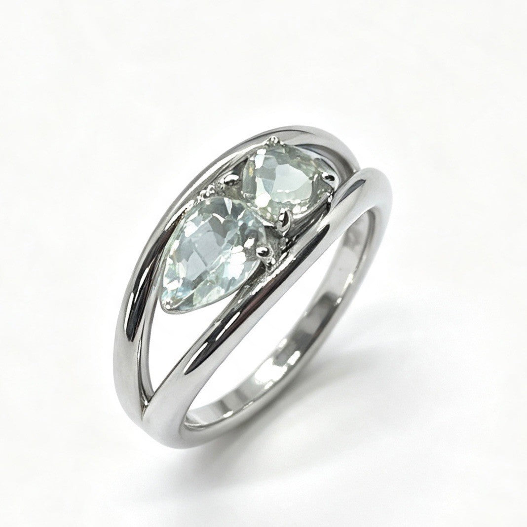 FF002 Toi et Moi Ring Clear Moissanite-Clear Moissanite | Peridot-Rhodolite Garnet | Spinel-Emerald | Aquamarine-Aquamarine | Peridot-Diopside | Emerald-Spinel | Pink Ruby-Pink Ruby
